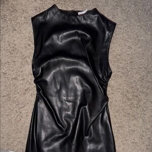 Elegant Black Pleather Sleeveless Dress